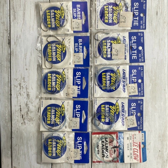 LOT Of 10 Les Davis Mix Velux Salmon Leader Eagle Slip Tie 20 40 25 4/0-3/0 - Picture 3 of 12